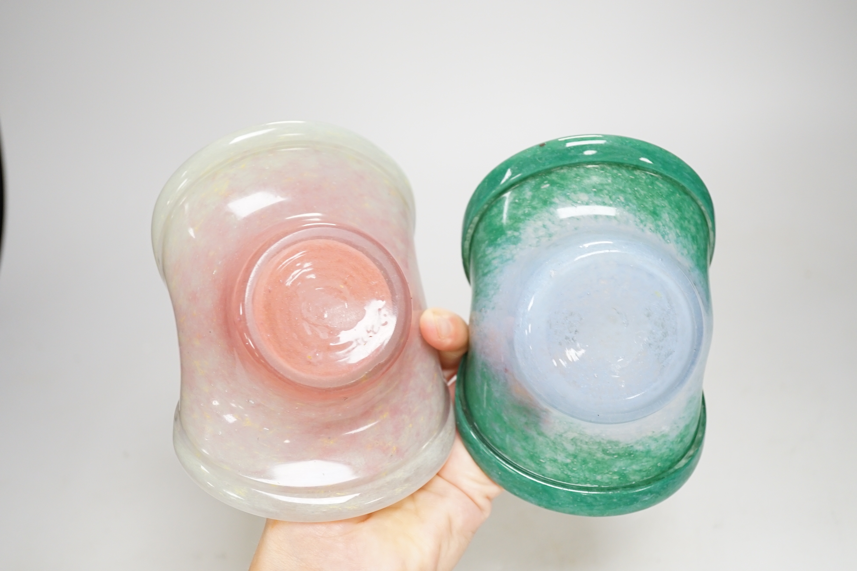 Two Vasart glass baskets, signed to the bases, the largest 14cm wide